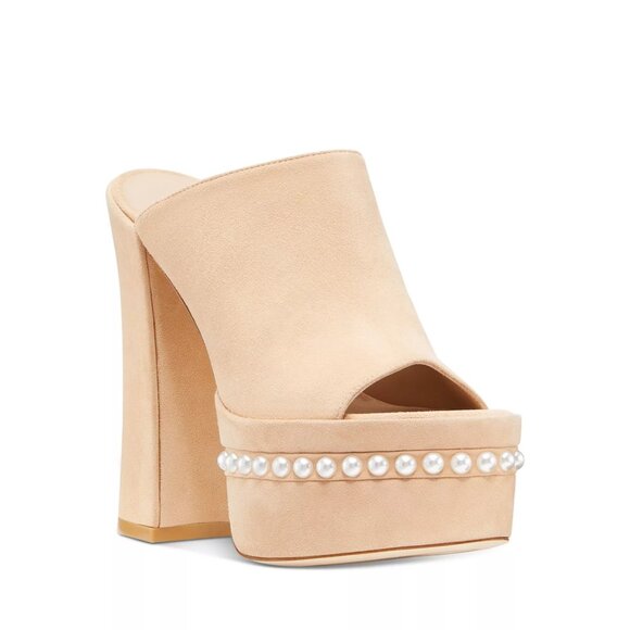 NIB $695 Stuart Weitzman Skyhigh Suede Pearly Platform Sandals Size 10